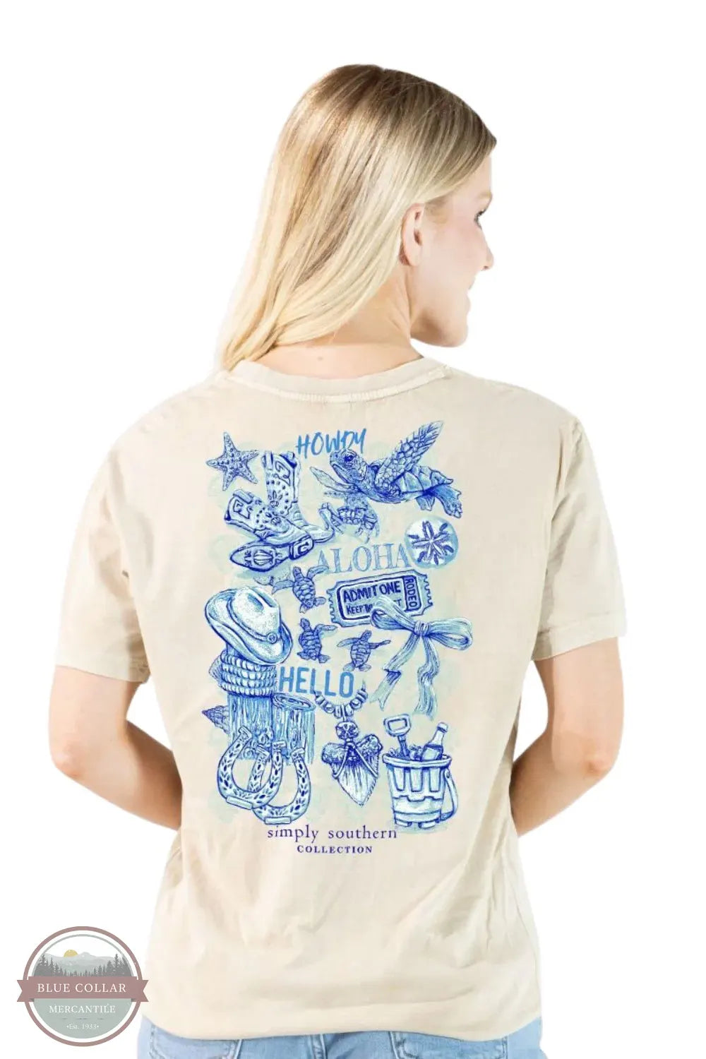 Simply Southern MINWASH-HOWDY-BONE Western Print Short Sleeve Shirt back view