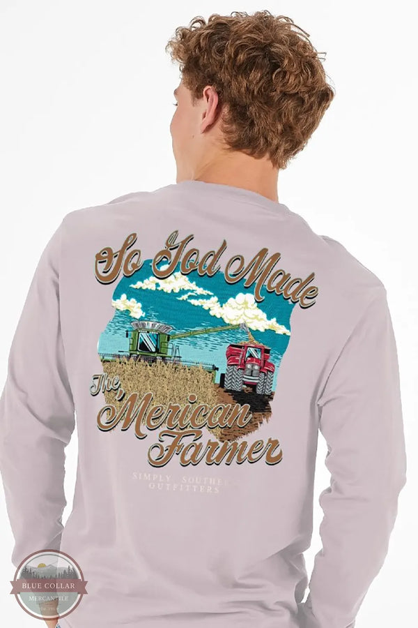 Simply Southern MN-LS-FARMER-DRFTWD So God Made Farmers Long Sleeve Shirt on model view