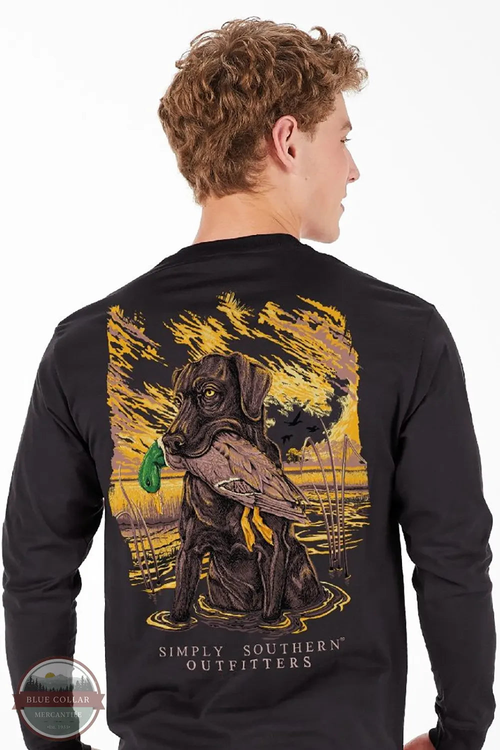 Simply Southern MN-LS-SWAMPDOG-BLK Swamp Dog Long Sleeve Shirt on model view