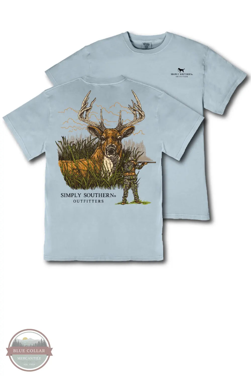 Simply Southern MN-MINWASH-DEER-ASHEN Deer Hunter Men's Mineral Wash Short Sleeve Tee front and back view