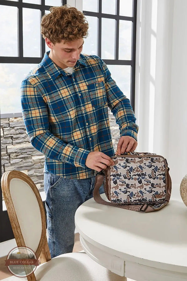 Simply Southern PP-0225-MN-SHKT-BRSH-PLDBLUE Plaid Blue Brushed Fleece Shacket on model