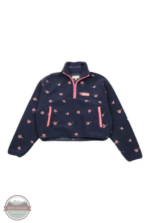 Simply Southern PP-0225-PULL-TAYLOR-PNKFL Taylor Half Zip Pullover in Navy with Pink Flowers, front