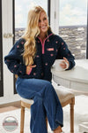 Simply Southern PP-0225-PULL-TAYLOR-PNKFL Taylor Half Zip Pullover in Navy with Pink Flowers, model