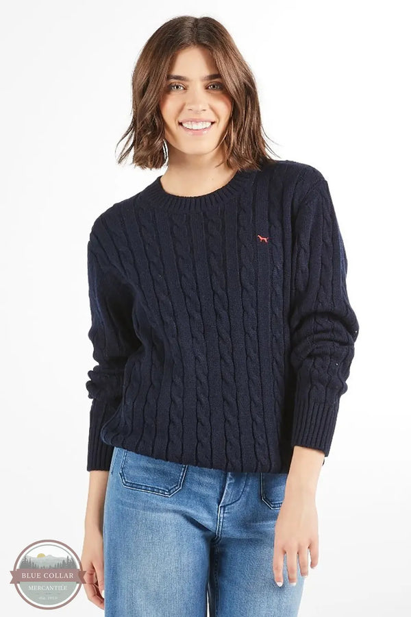 Simply Southern PP-0225-SWTR-EMMA-NAVY Emma Cable Knit Sweater in Navy Blue on model