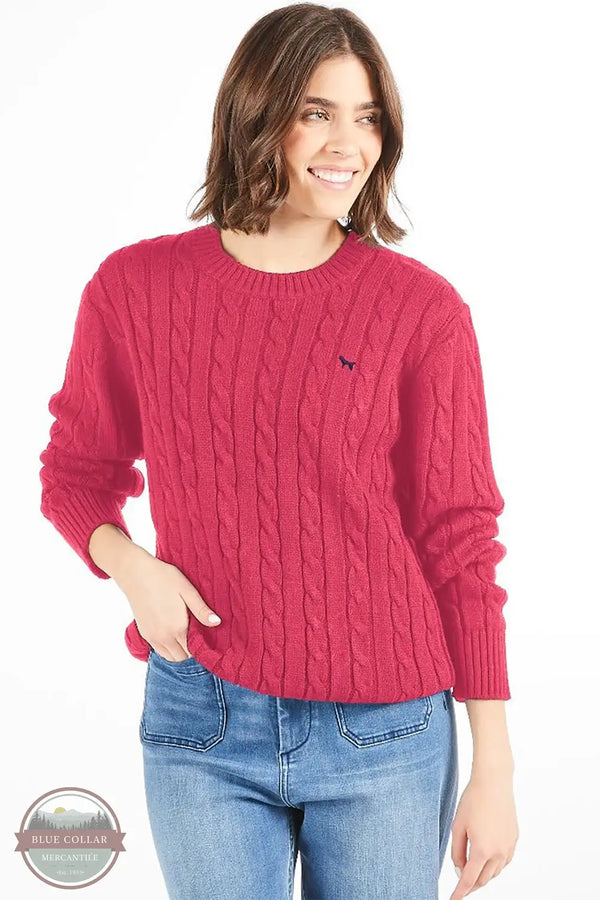 Simply Southern PP-0225-SWTR-EMMA-SALMON Emma Cable Knit Salmon Sweater in Salmon, model front