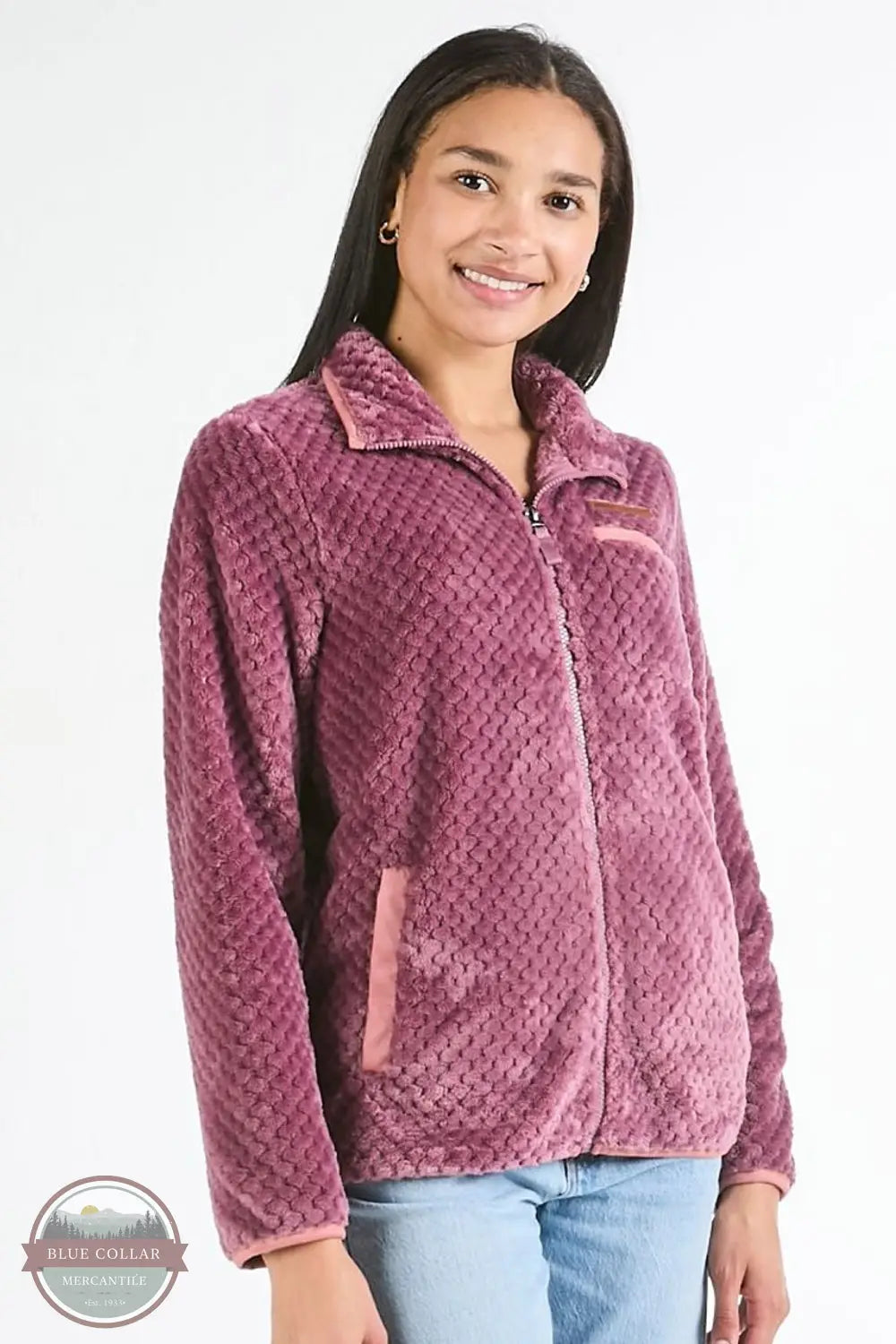Simply Southern PP-0225-JKT-SMPSFT-TULIPWD Simply Soft Long Sleeve Jacket in Mauve, front model