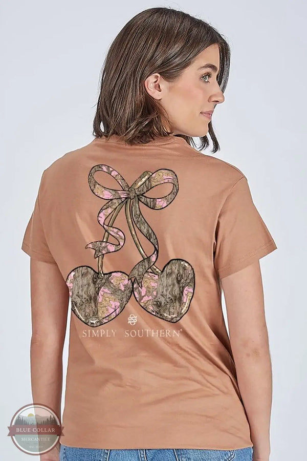 Simply Southern SS-CAMOCHRY-CHSTNT Camo Cherry Short Sleeve Shirt in Chestnut, rear
