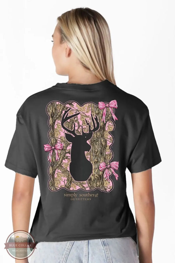 Simply Southern SS-DEER-BLK Deer Camo Short Sleeve T-Shirt back print on model