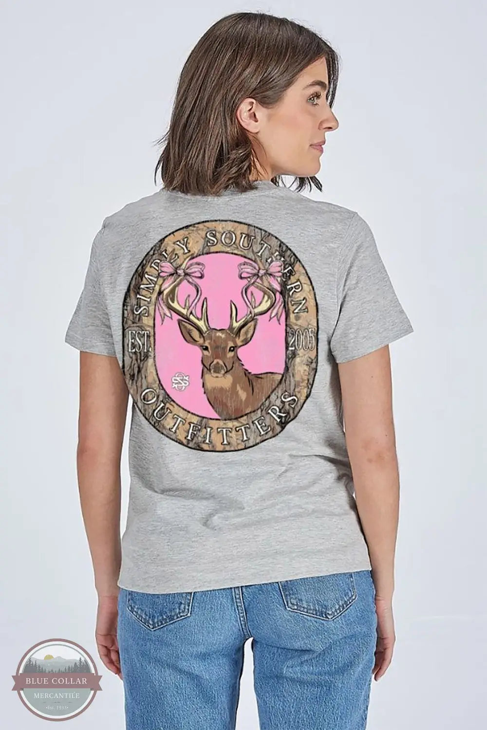 Simple Southern SS-DEERLY-STORMHTHR Deer Short Sleeve T-Shirt in Gray, model rear