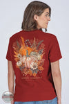 Simply Southern SS-HARVEST-CARMINE Harvest Pumpkin Short Sleeve Shirt in Red, model