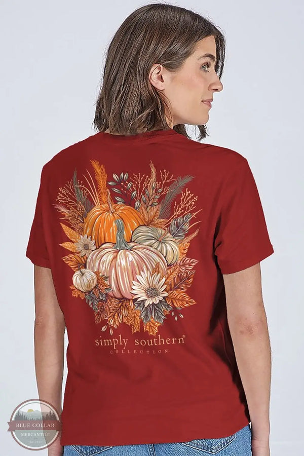 Simply Southern SS-HARVEST-CARMINE Harvest Pumpkin Short Sleeve Shirt in Red, model