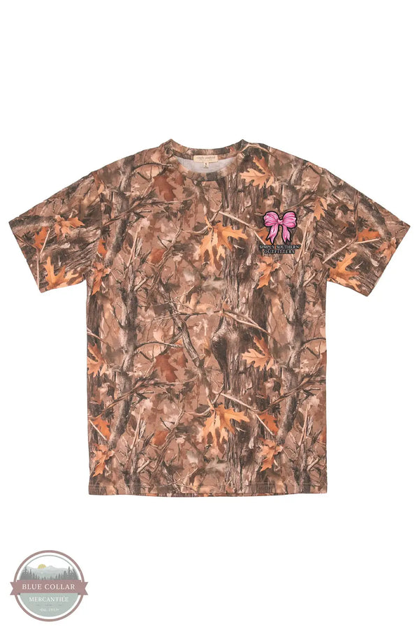 Simply Southern SS-PNKBOWS-CAMO Short Sleeve Camo T-Shirt with Pink Bows, front design