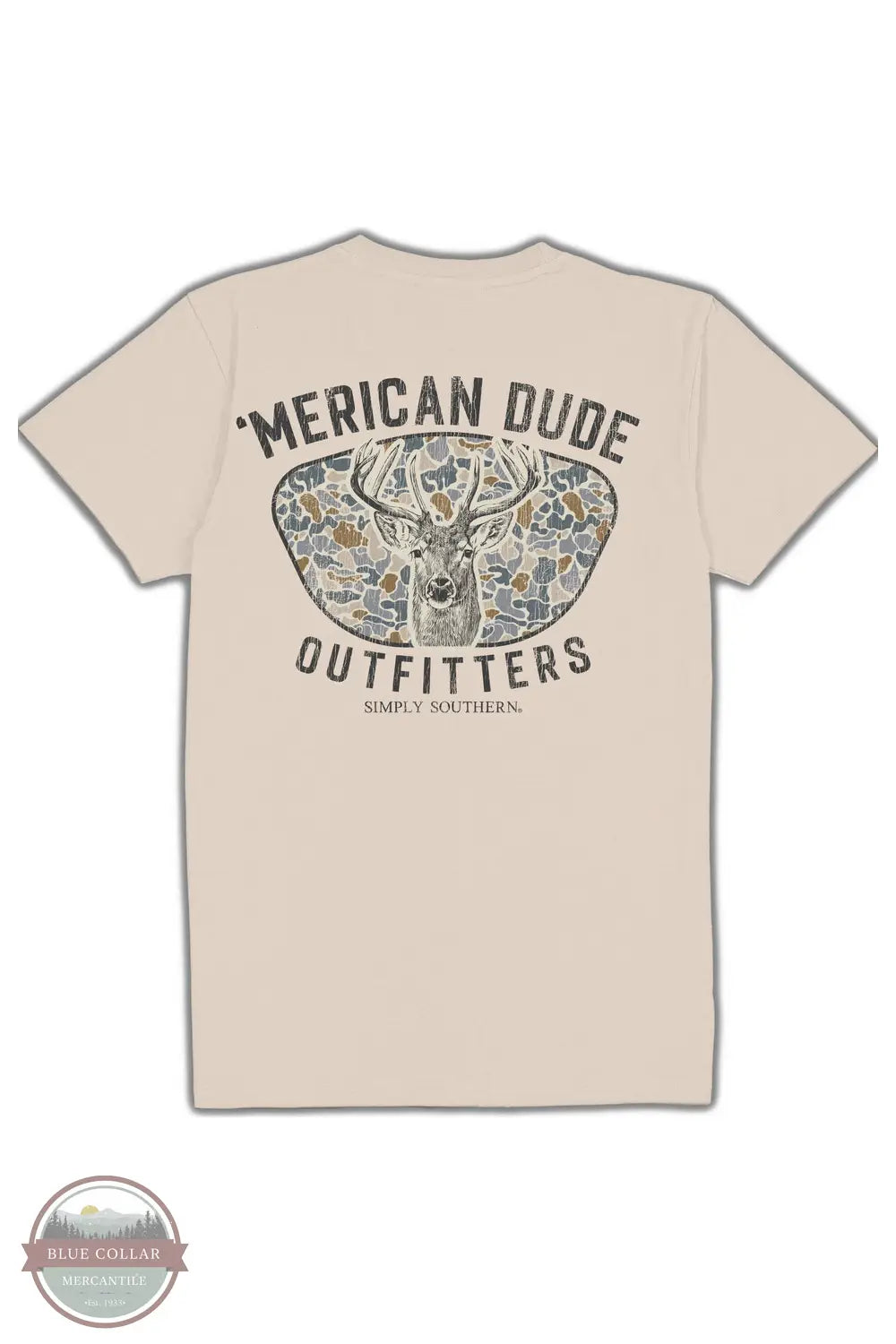 Simply Southern YTH-MN-SS-DEERDUDE-LINEN Merican' Dude Outfitter Short Sleeve T-Shirt in Tan, rear