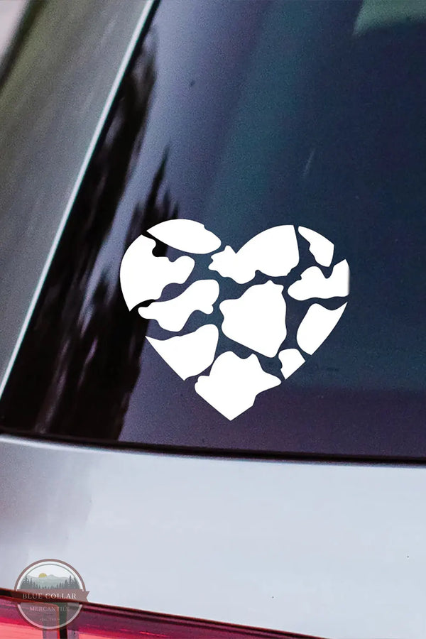 Sincere Surroundings VD1078W Cow Print Heart Car Decal in White