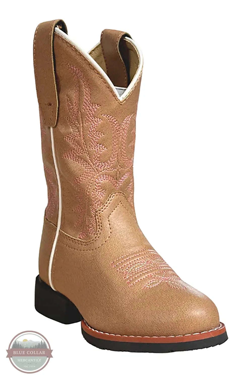 Smoky Mountain Boots 1509 Girl's Mustang Tan Pink Stitched Leather Round Toe Western Boot main view