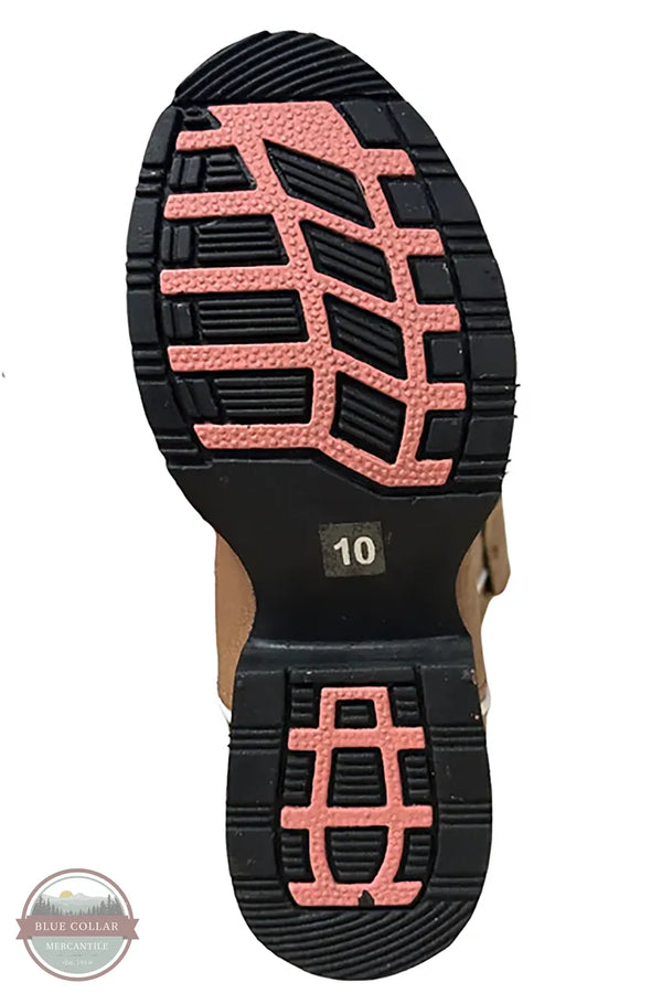 Smoky Mountain Boots 1509 Girl's Mustang Tan Pink Stitched Leather Round Toe Western Boot outer sole view