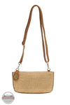 Joy Susan L8223-14 Solid Straw Mini Wristlet Crossbody Clutch in Tan shown with strap