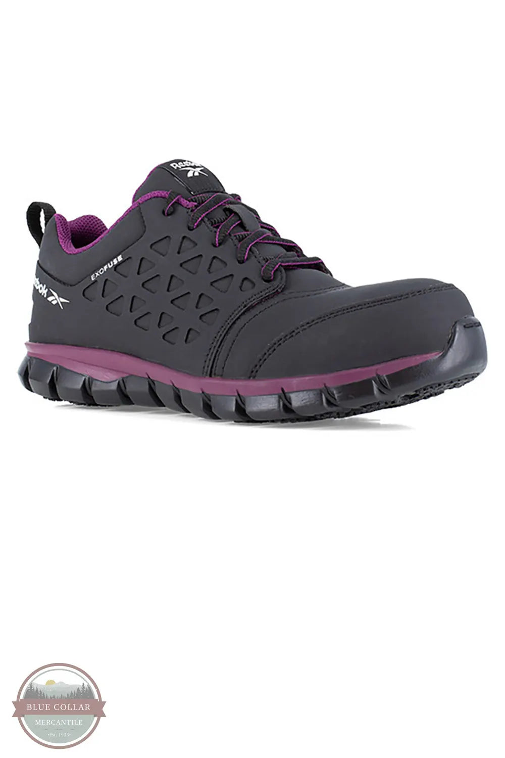 Reebok Women's Athletic Work Shoe RB492 - Black and Plum 3/4 view