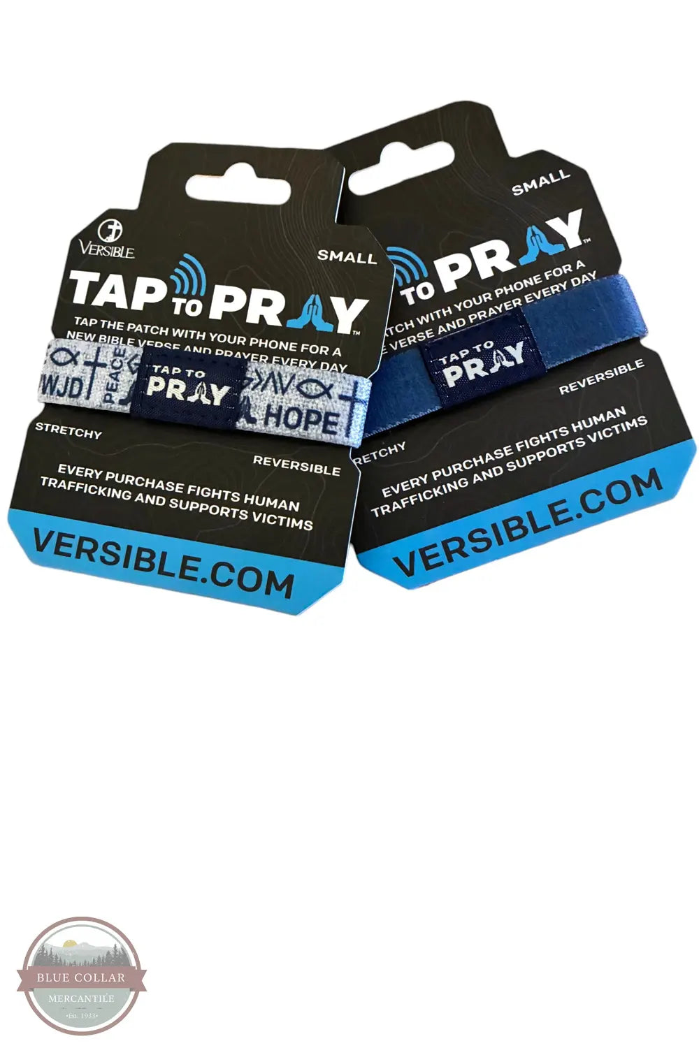 Versible's Symbols Of Faith Tap To Pray® Wristband in Navy packaging shown
