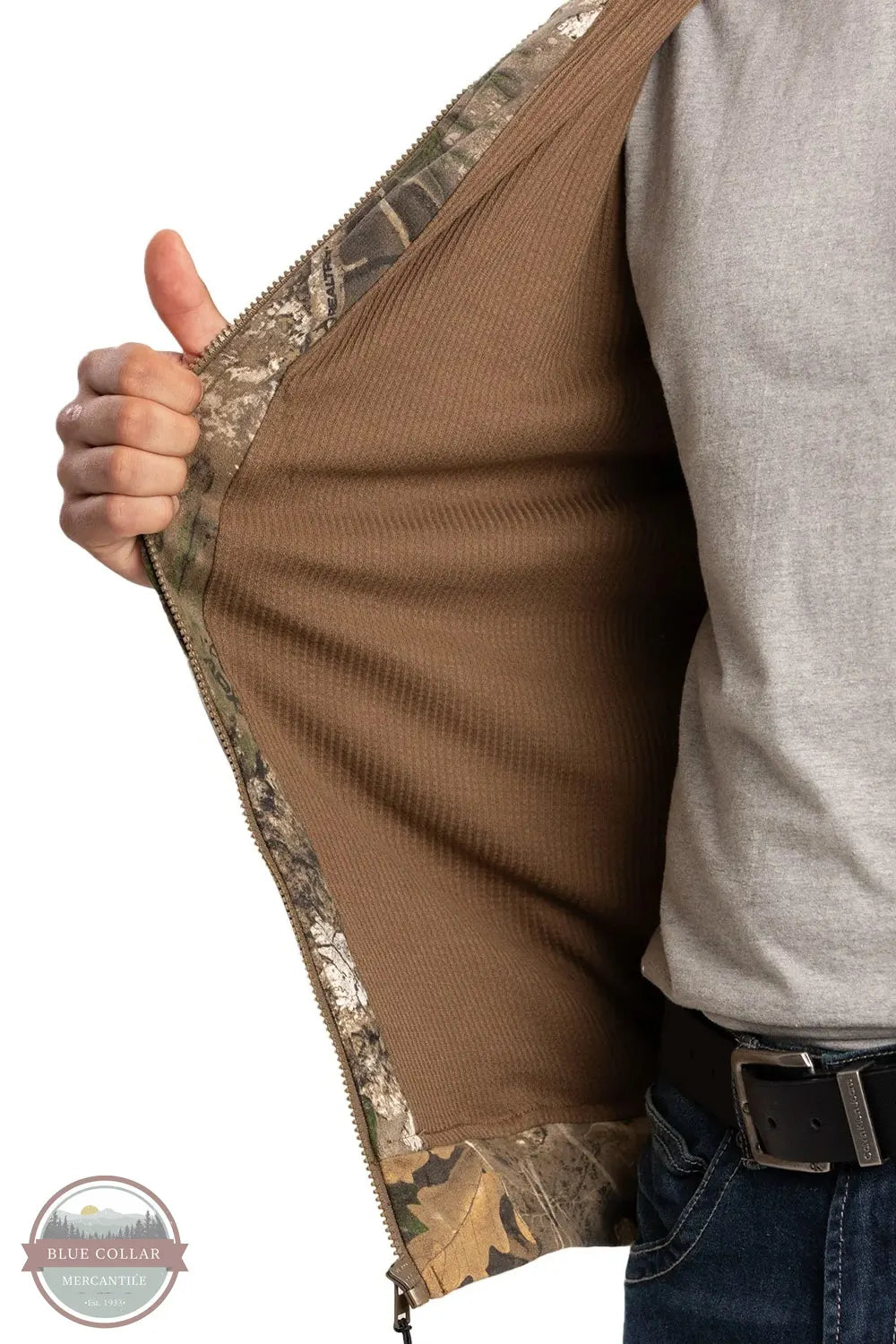 Berne SZ101APX Heritage Thermal-Lined Full Zip Hooded Sweatshirt in Realtree APX Camo inside view of thermal lining