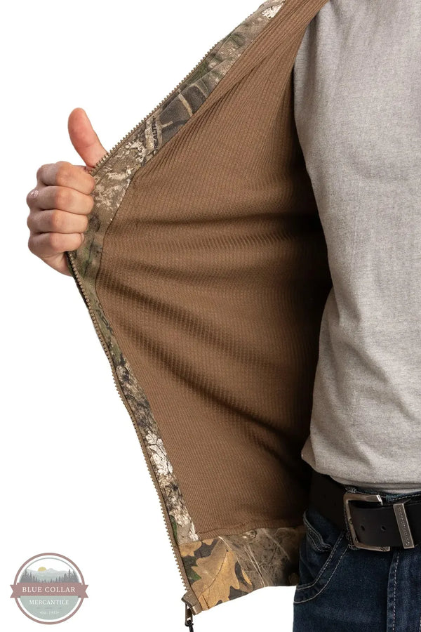 Berne SZ101APX Heritage Thermal-Lined Full Zip Hooded Sweatshirt in Realtree APX Camo inside view of thermal lining