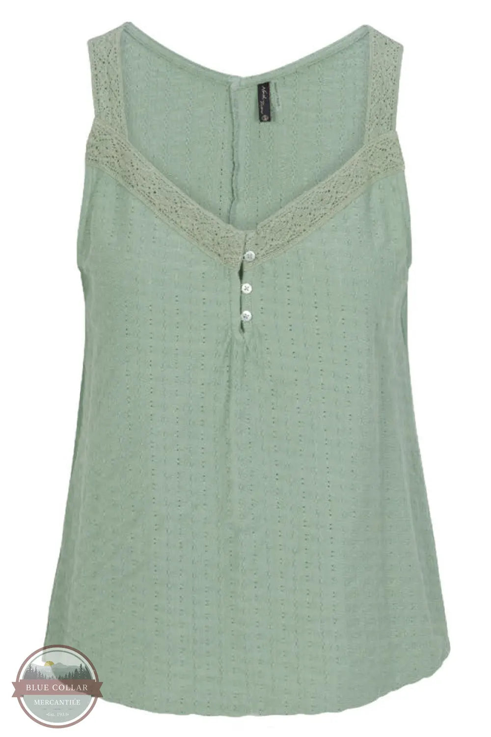 North River Apparel NRL1412 Tanglewood Sleeveless Henley Tank Top in Iceberg Green, front view