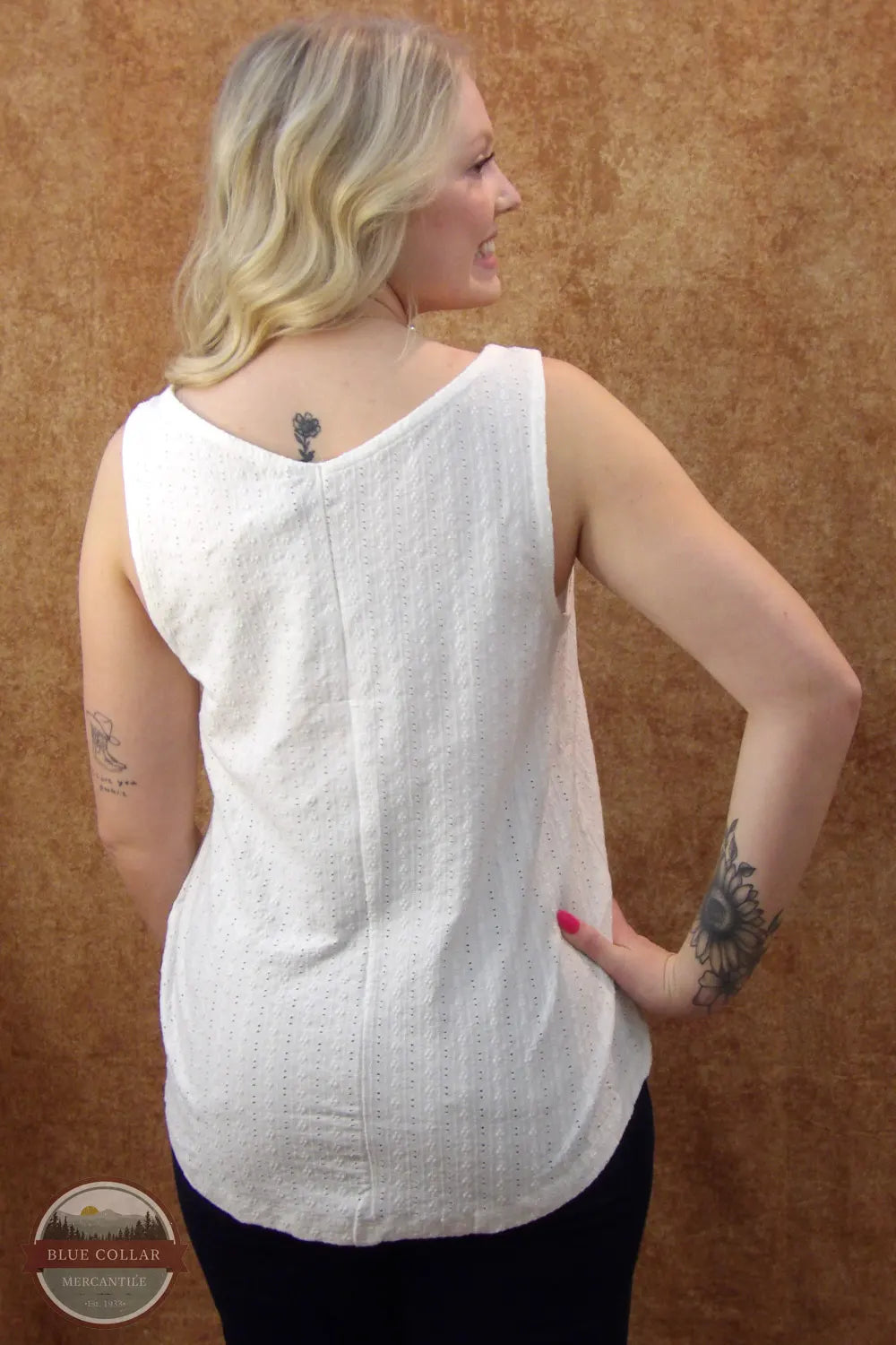 North River Apparel NRL1412 Tanglewood Sleeveless Henley Tank Top in white, back view