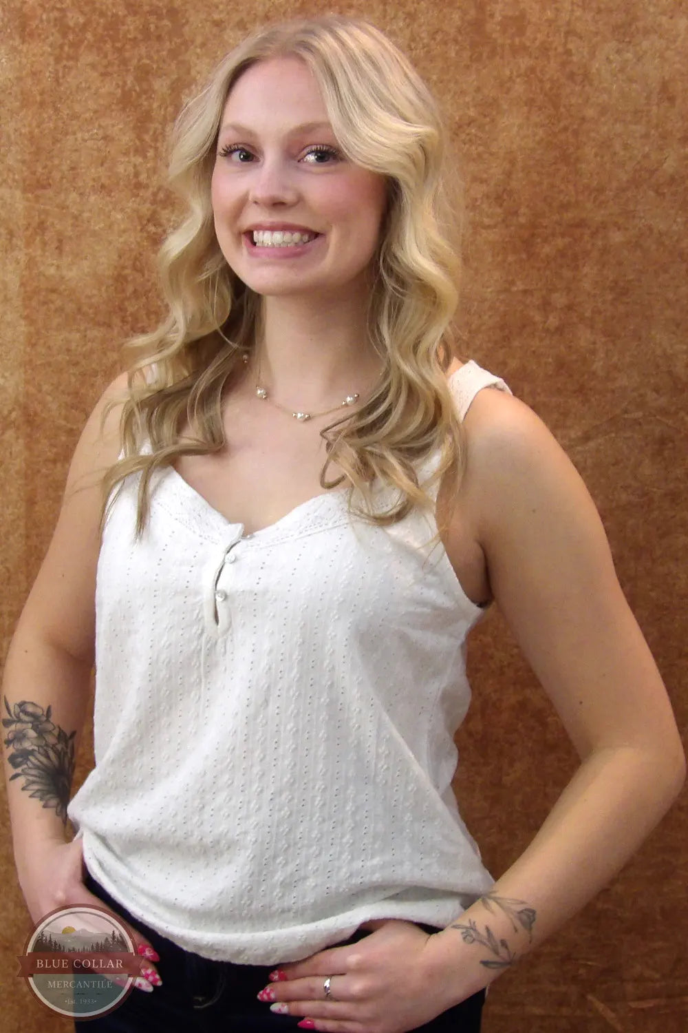 North River Apparel NRL1412 Tanglewood Sleeveless Henley Tank Top in White, front view