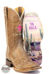 Tin Haul 14-021-0102-5088 TA Women's Cacatillow Western Boots - Broad Square Toe one standing up one showing the sole