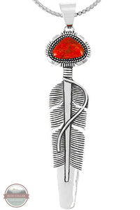 P3190-LG-C74 Coral Feather Pendant Sterling Silver Necklace front view