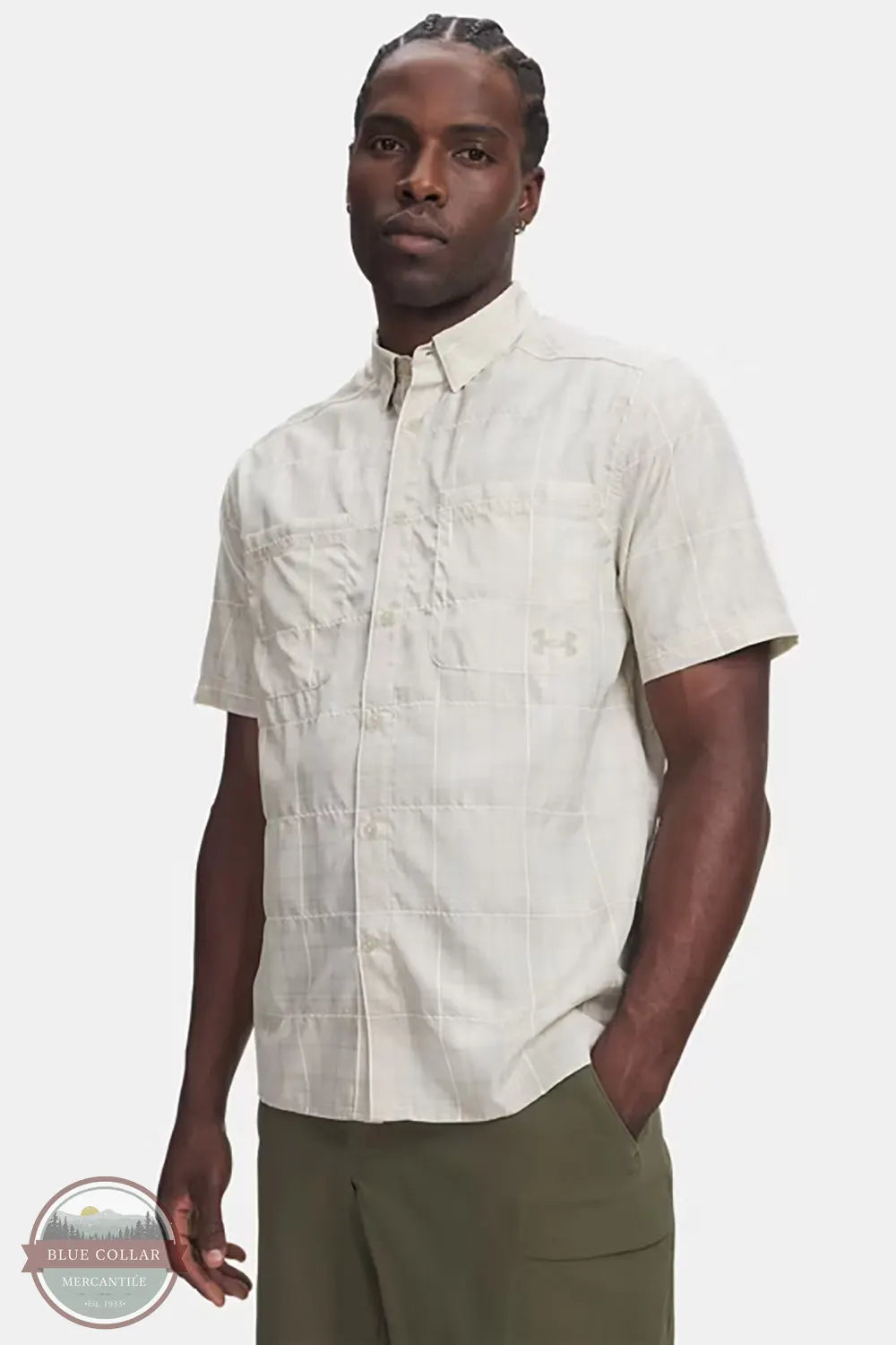 Under Armour 6009203-110 Men's UA Outdoor Essential Woven Short Sleeve Shirt front view