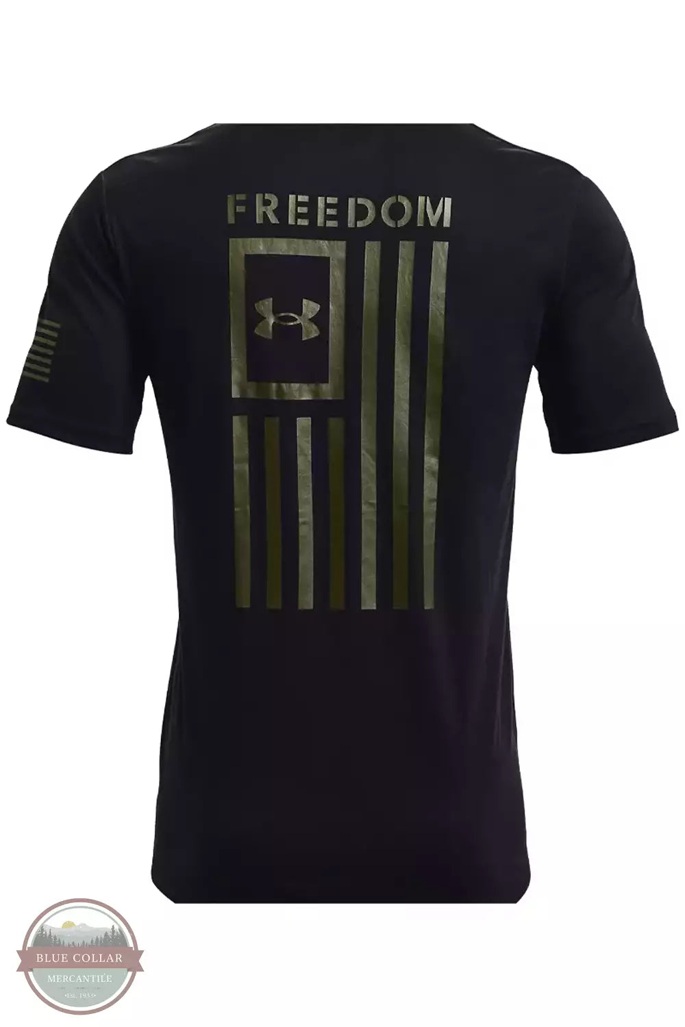 Under Armour 1370810 Men's UA Freedom Flag T-Shirt Black / Marine Green Back View