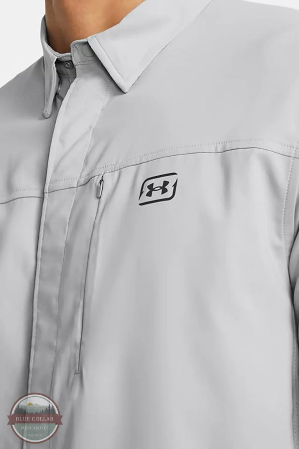 Under Armour 1383571 UA Fish Pro Hybrid Woven Shirt 011 Grey front pocket zipper detail image