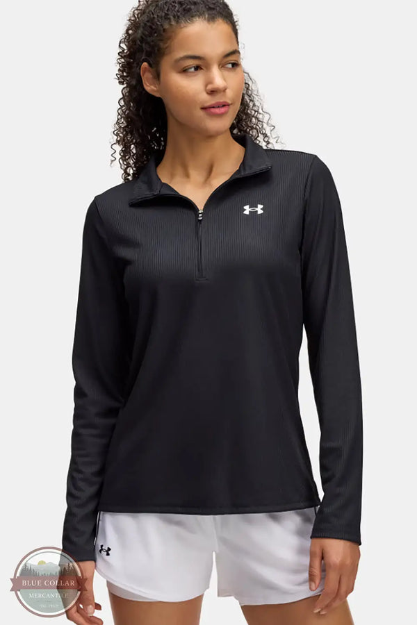 Under Armour 1389857 UA Tech Rib Half Zip Long Sleeve Shirt in 001 Black, front