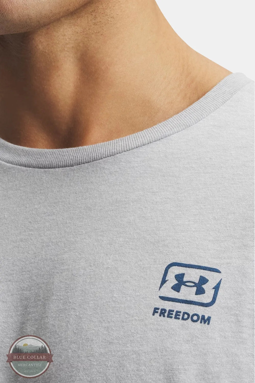 Under Armour 6009380-011 UA Freedom Fish T-Shirt in Wham Blue front pocket imprint