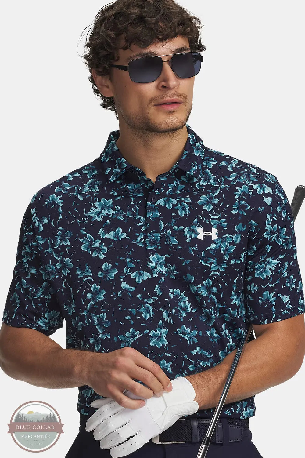 Under Armour 6009800-411 UA Matchplay Printed Men's Polo in Midnight Navy / Blue Haze / White front view