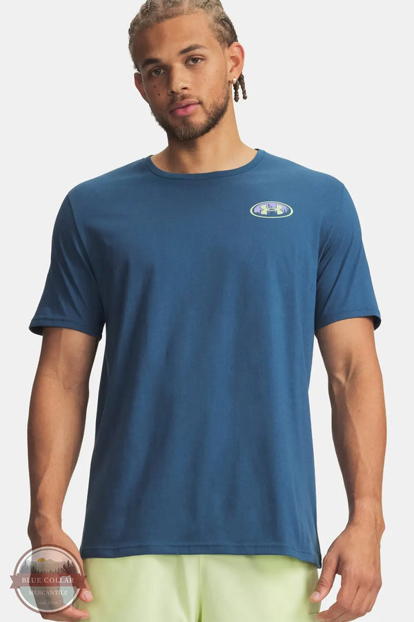 Under Armour 6013030-498 UA Outdoor Aurora T-Shirt in Wham Blue/Lumos Lime front view