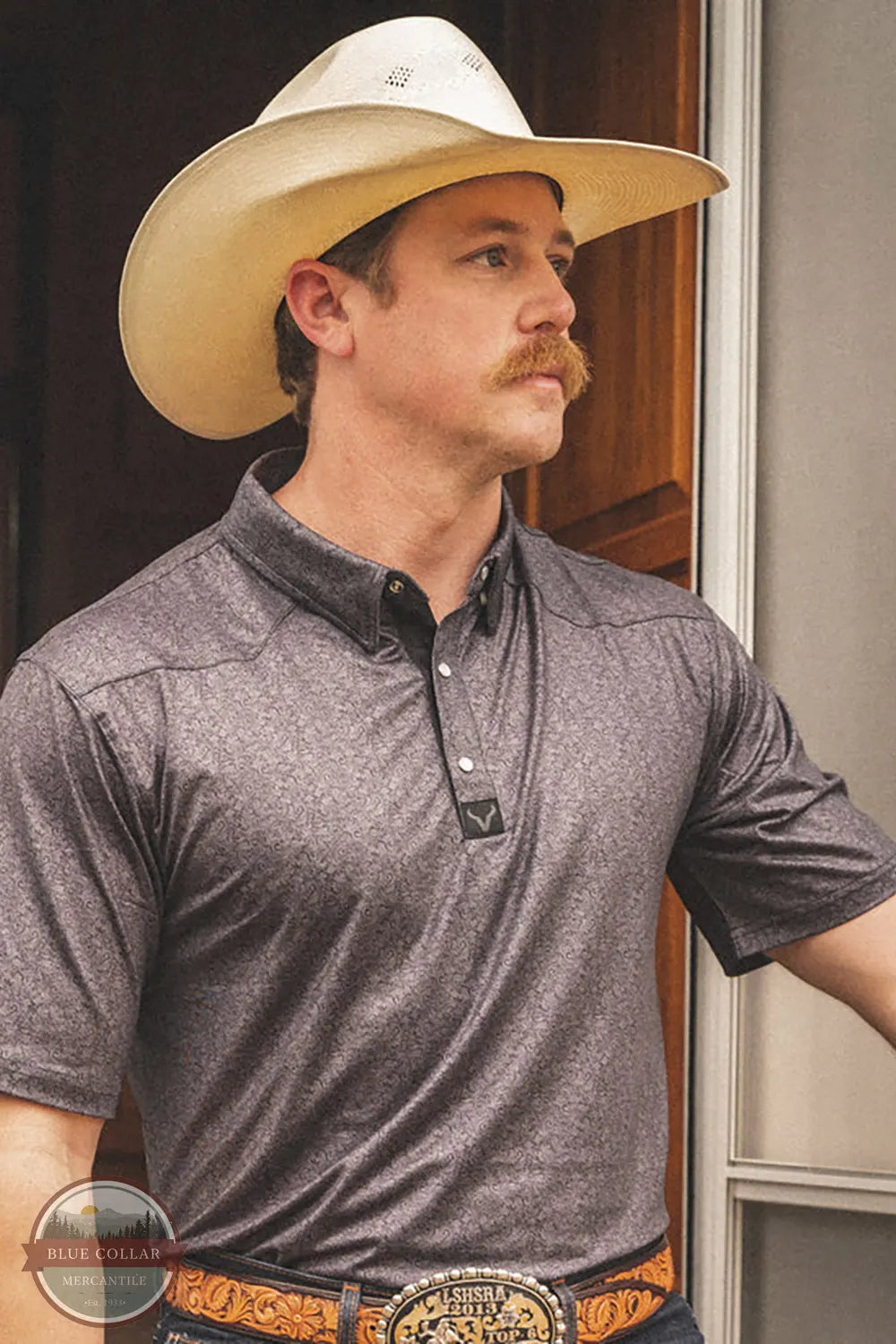 Vexil Brand - Western Pearl Snap Polo - Floral | Black front view