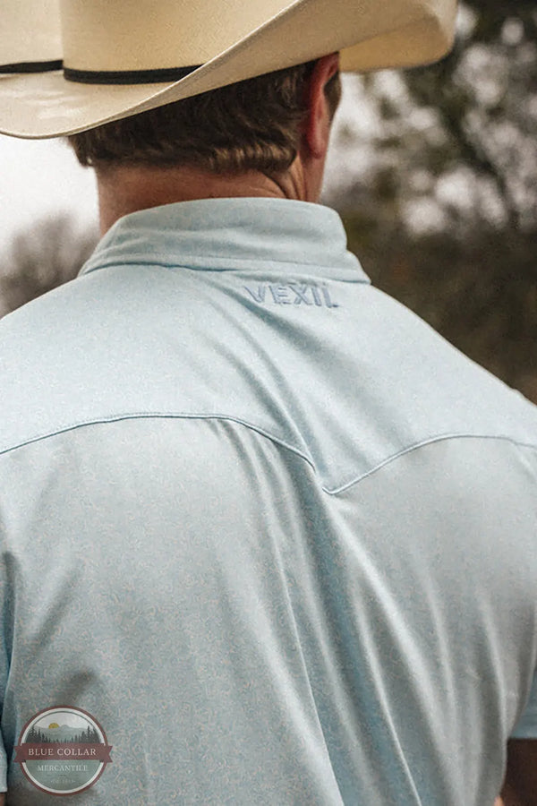 Vexil Brand - Western Pearl Snap Polo - Floral | Light Blue back yoke view