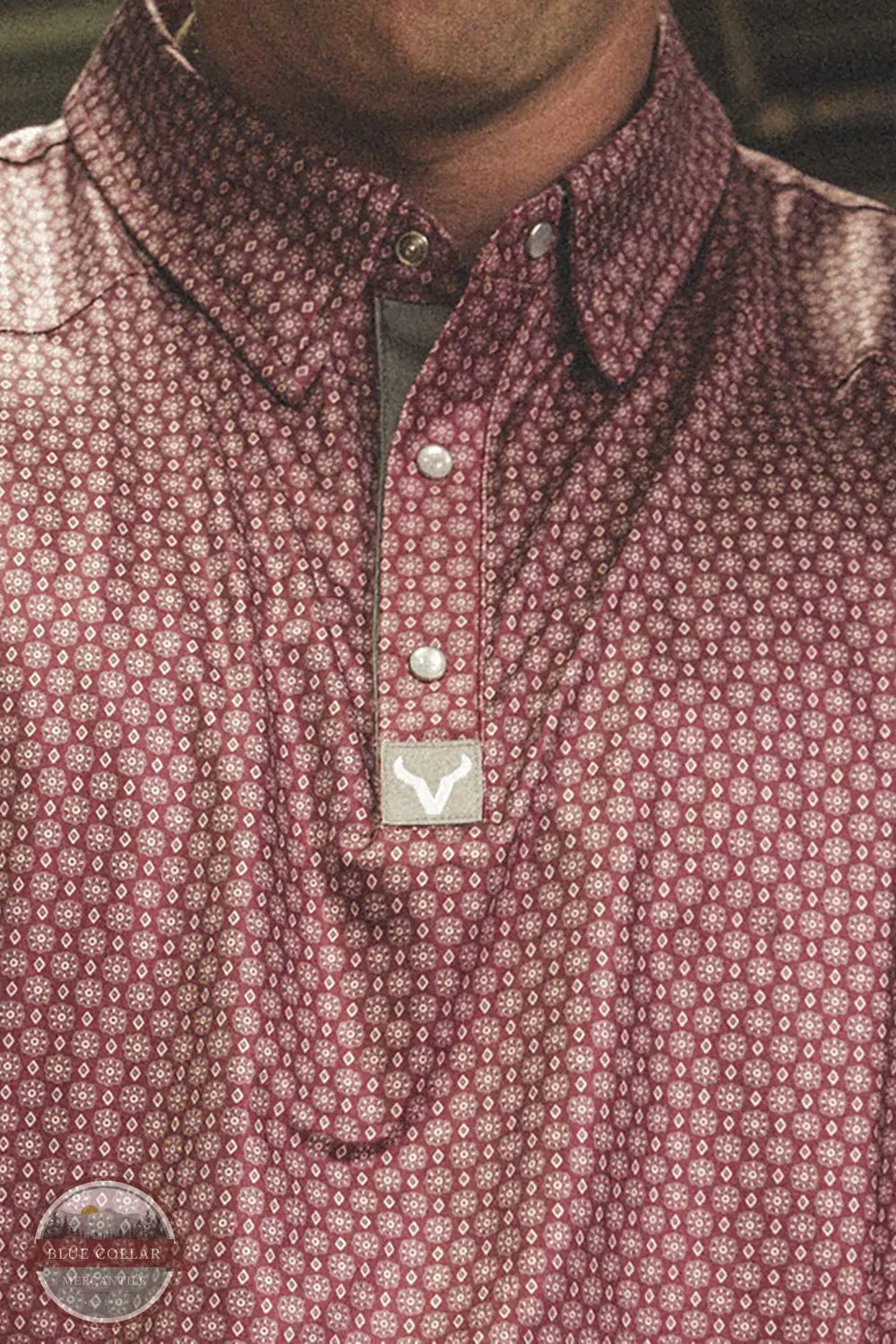 Vexil Brand - Western Pearl Snap Polo - Geo | Maroon front snap view