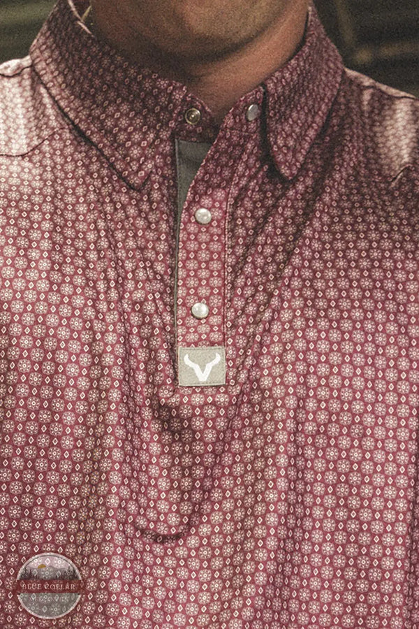 Vexil Brand - Western Pearl Snap Polo - Geo | Maroon front snap view