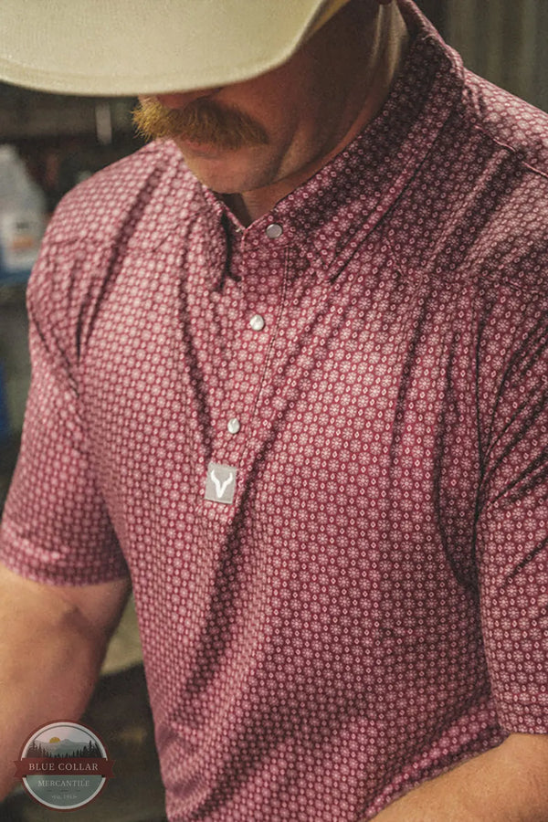 Vexil Brand - Western Pearl Snap Polo - Geo | Maroon front view
