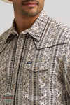 Wrangler 112374815 Vintage-Inspired Piped Printed Western Snap Shirt detailed close-up view
