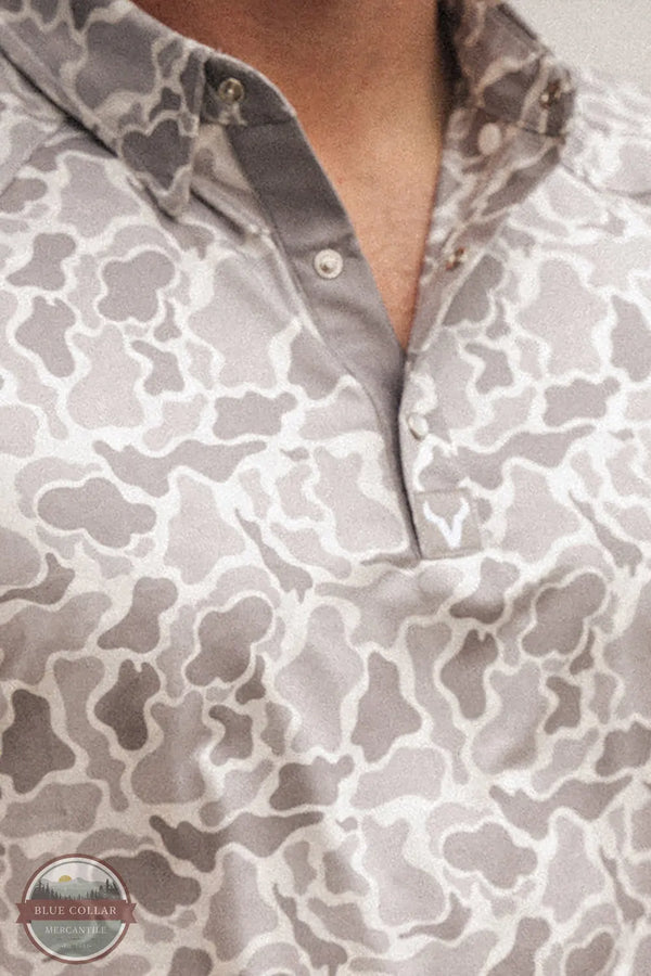 Vexil Brand - Western Pearl Snap Polo - Retro Camo | White polo pearl snaps closeup