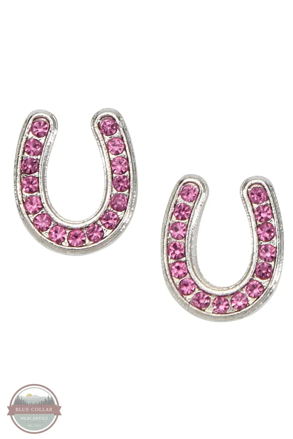 HE-144 Pink Rhinestone Horseshoe Earrings in Cowboy Hat Gift Box by Western Express horseshoe earrings