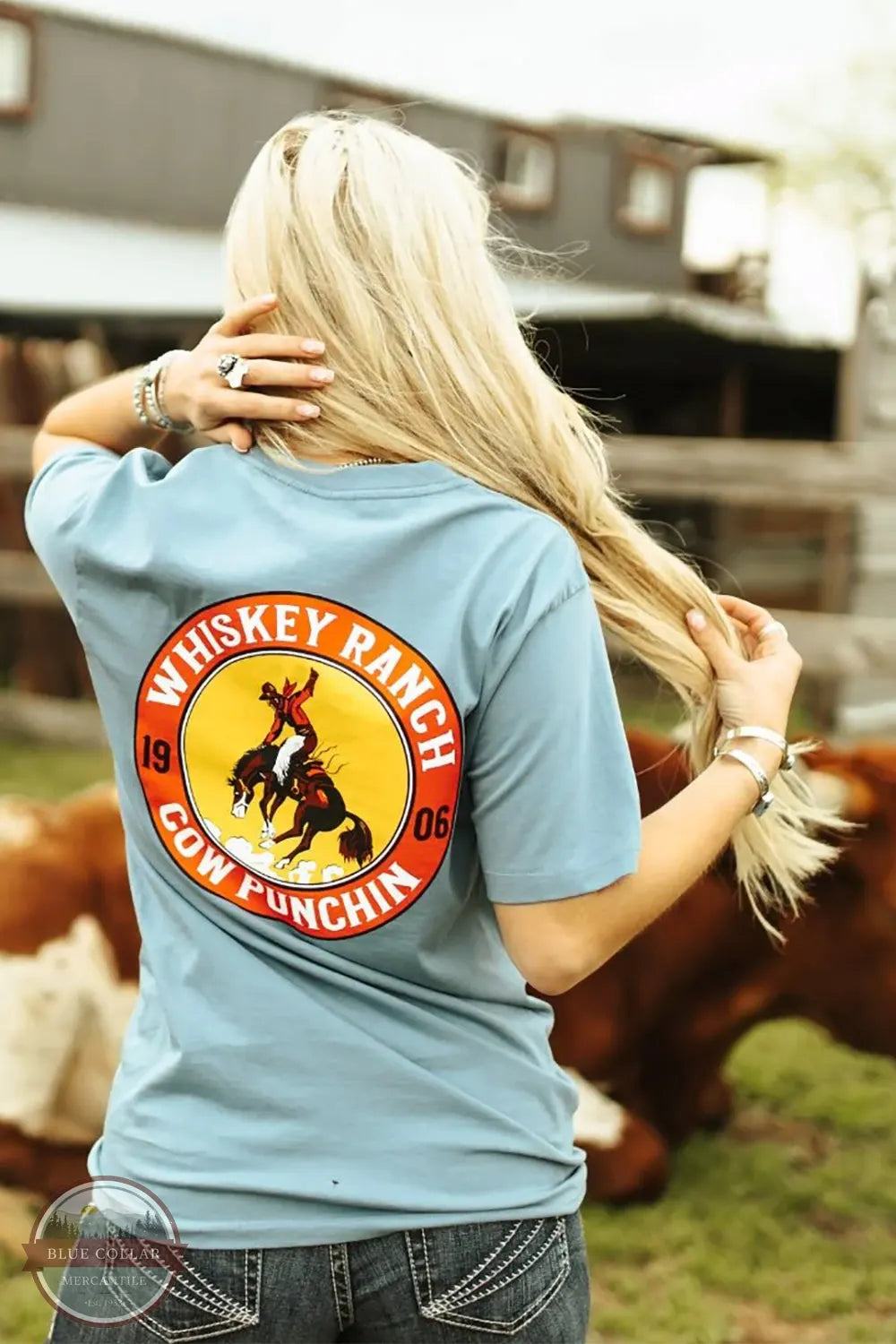 Whiskey Bent Hat Co. Cow Punchin Tee female model