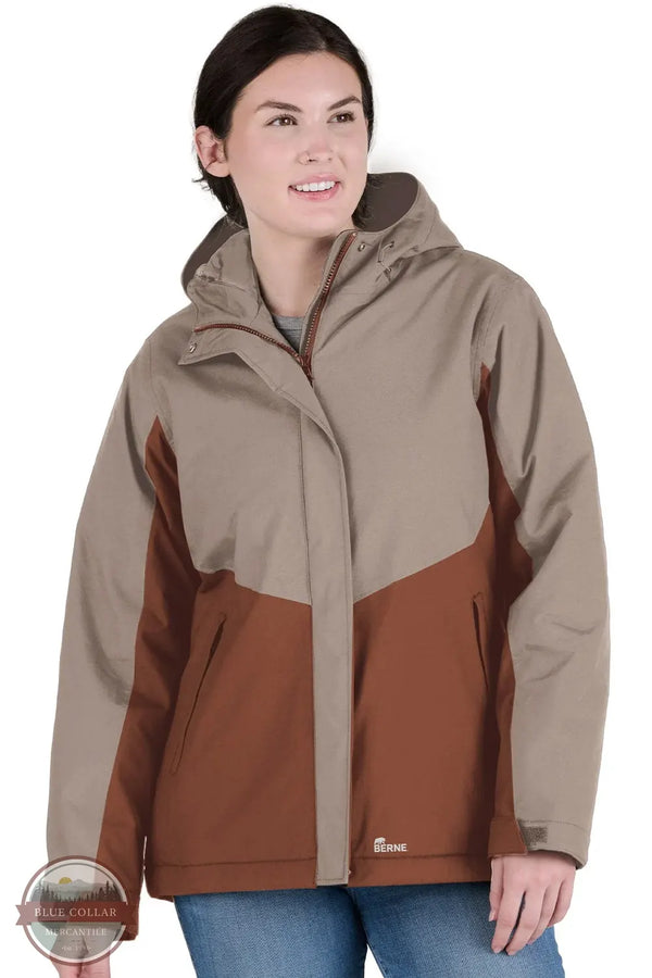 Berne WHJ25GSC Women's Weather Warrior Hooded Jacket in Greystone Cinnamon front view