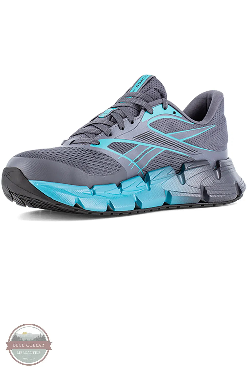 Reebok RB133 Women's Floatzig 2 Work Athletic Work Shoe Composite Toe in Dark Gray & Blue opposite side view