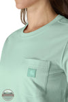 Carhartt 107391 Women's Irvine Relaxed T-Shirt in Green close up of chest pocket