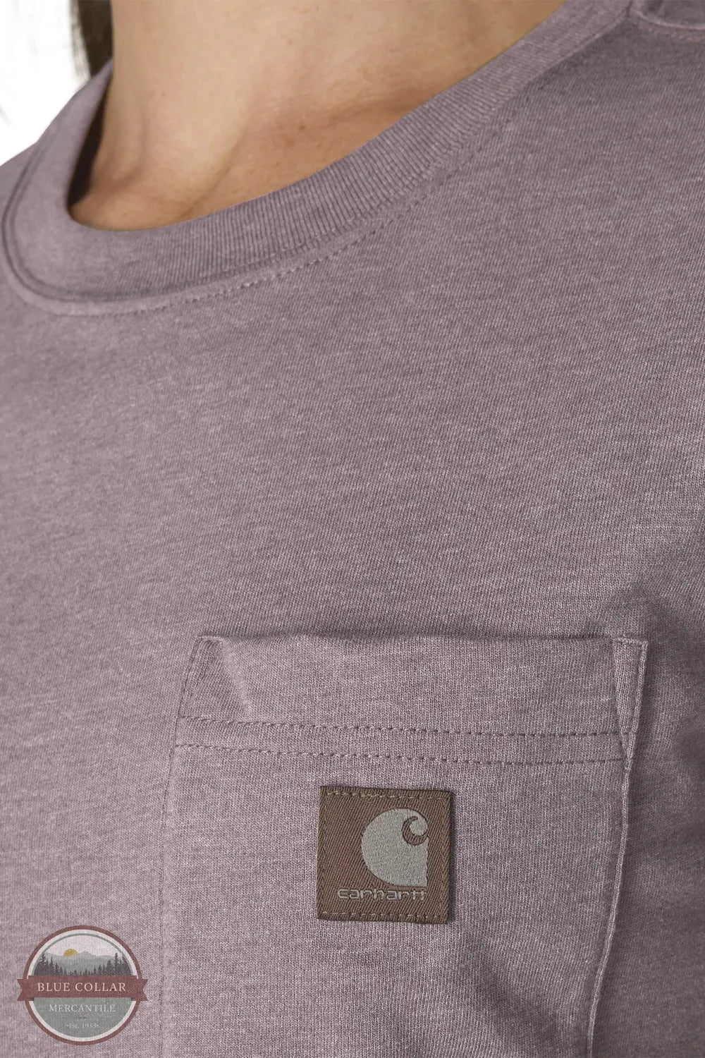 Carhartt 107391 Women's Irvine Relaxed T-Shirt in purple close up of chest pocket